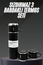 Termos Seti Paslanmaz Çelik 3 Bardaklı Vakumlu Termos Set 500 Ml 12 Saate Kadar Isı Koruma - Görsel 2