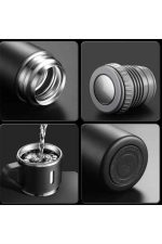 Termos Paslanmaz Çelik Termos Siyah Renk 3 Bardaklı Termos Seti - Görsel 3