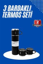 Termos Seti 3'lü Bardak Seti Isı Dayanıklı Siyah Paslanmaz Çelik Vakumlu - Görsel 2