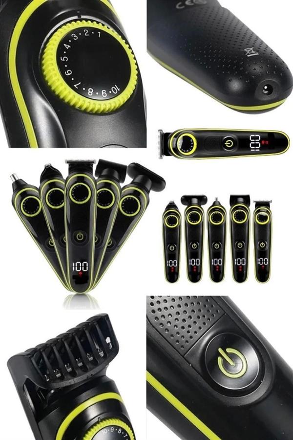 Compressed by jpeg-recompress 5 Başlıklı Şarjlı Tıraş Makinesi Kablosuz Saç Sakal Burun Tıraşına Uygun - Görsel 1