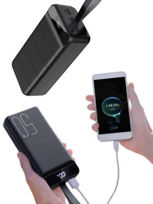 Taşınabilir Powerbank 50.000 mAh 4 Girişli Hızlı Şarj Led Göstergeli Fenerli Şarj