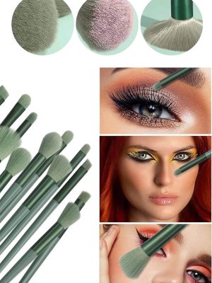 Makyaj Fırça Seti Yeşil 13 Parça Fondöten Fırçası Allık Fırçası Far Fırçası
