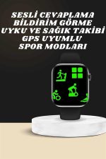 Akıllı Saat Wireless Şarj Yüksek Çözünürlüklü Müzik Dinleme Sesli Cevaplama - Görsel 4