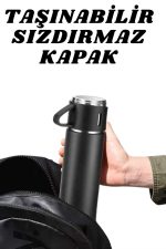 3 Bardaklı Termos Seti Anneler Gününe Özel Hediye Taşınabilir Sızdırmaz Isı Koruyucu - Görsel 3