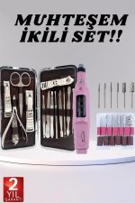 Elektrikli Manikür Pedikür Seti İkili Set 12 Parça Tırnak Bakımı Törpü Protez Çıkarma - Görsel 2