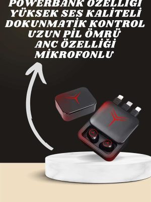 Dijital Göstergeli Powerbank Kablosuz Kulaklık ve 7 Kordonlu Yeni Nesil Akıllı Saat Dokunmatik Kontrol