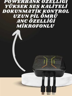 Powerbank Kulaklık ve 7 Kordonlu Akıllı Saat Çoklu Şarj Girişi Bluetooth Bağlantılı