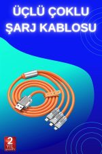 3 İn 1 Süper Hızlı Şarj Kablosu Android ve İOS Uyumlu Silikon Şarj Kablosu - Görsel 2