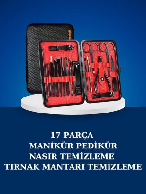17 Parça Manikür Seti Taşınabilir Özel Çantalı El ve Ayak Bakımı Tırnak Batığı Temizleme