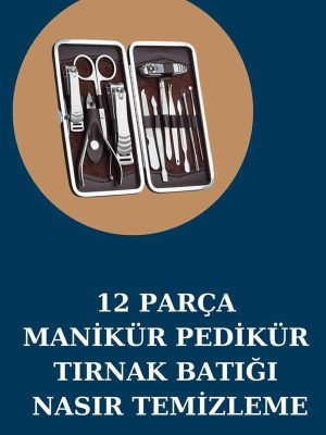 12 Parça Manikür Pedikür Seti Özel Deri Çanta El Ayak Bakımı Akne ve Sivilce Temizleme