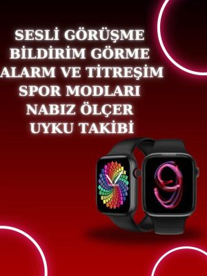 Akıllı Saat Arama Görüşme Bildirim Görme Uyku ve Sağlık Takibi Nabız Ölçer 3 Kordon Hediyeli