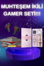 Yeni Nesil Pembe Dokunmatik Ekran Akıllı Saat ve Oyuncu Kulaklığı Kablosuz Bluetooth Kulaklık - Görsel 2