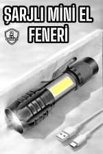 El Feneri Led USB Şarjlı Zoom Mini Led Işık Acil Durum Feneri - Görsel 2