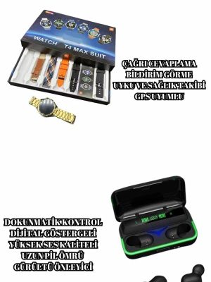 Powerbank Bluetooth Kulaklık Ve Akıllı Saat 7 Kordonlu Metal Kordon Plastik Kordon