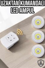 Led Lamba 3'lü Uzaktan Kumandalı Yapışkanlı Beyaz Işık - Görsel 2
