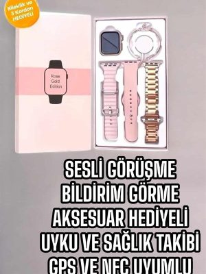 Akıllı Saat Amoled Ekran 3 Kordonlu Aksesuar Hediyeli Sesli Görüşme