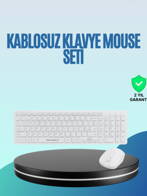 Q Klavye Beyaz Klavye Ve Mouse Seti Kablosuz USB Girişli
