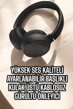 Kulak Üstü Kablosuz Bluetooth Kulaklık Gürültü Önleyici Ayarlanabilir - Görsel 4