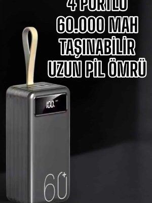 Powerbank 60.000 Mah Hızlı Şarj 4 Çıkışlı Uzun Şarj Süreli Dijital Göstergeli