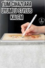 Dokunmatik Kalem Beyaz Şarjlı Yedek Uçlu Android ve İOS Uyumlu - Görsel 2