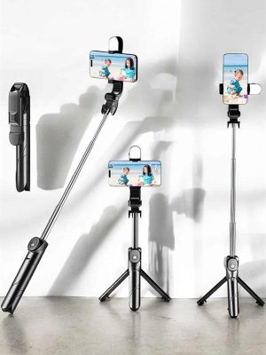 Tripod Kablosuz Bluetooth Bağlantılı Selfie Çubuğu 360 Derece Dönebilen