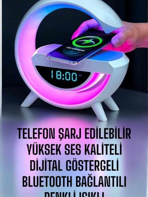 Bluetooth Hoparlör Dijital Göstergeli Wireless Şarj RGB Işıklı