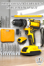 24 Parça Çift Bataryalı Şarjlı Matkap Seti 24W Motor ve Otomatik Mil Kilitli Tasarım - Görsel 2