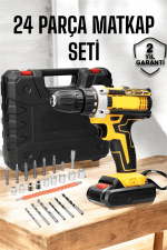 Çift Bataryalı Metal Dişli Darbeli Şarjlı Matkap Seti 24W Güç ve 24 Parça Aksesuar - Görsel 2