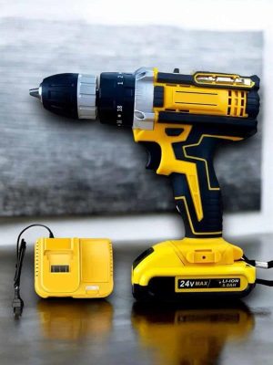 Çift Bataryalı Metal Dişli Darbeli Şarjlı Matkap Seti 24W Güç ve 24 Parça Aksesuar