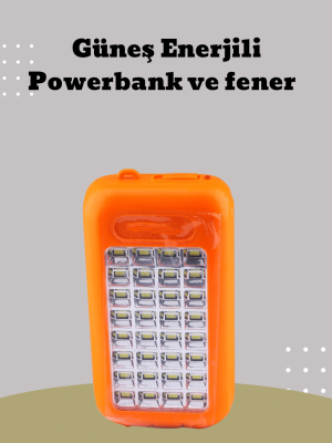 Güneş Paneli Destekli Powerbank ve LED Işıldak – 10000 mAh, Çift USB, Outdoor Kullanım İçin