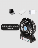 Mini USB Fan – Şarj Edilebilir, Işıklı, 3 Kademe, Taşınabilir Masaüstü Vantilatör - Görsel 2