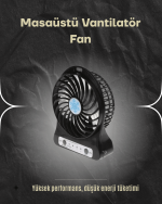 Şarjlı USB Fan – Masaüstü Mini Vantilatör, Taşınabilir, Işıklı, 3 Kademeli, Sessiz