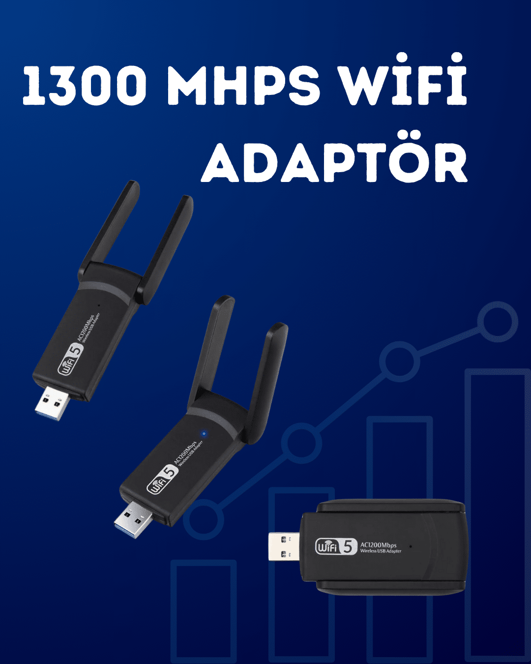 1214418_1-23.png USB WiFi Adaptör – 1200 Mbps Hız - Görsel 1