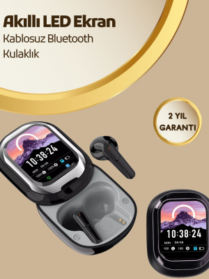 Akıllı Ekranlı Bluetooth 5.4 Kablosuz Kulaklık – Dokunmatik ve Şarj Kutulu