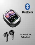 Akıllı Ekranlı Bluetooth 5.4 Kablosuz Kulaklık – Dokunmatik ve Şarj Kutulu - Görsel 4