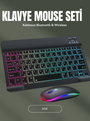 RGB Aydınlatmalı Şarjlı Kablosuz Klavye ve Mouse Seti – Modern ve Kompakt Tasarım