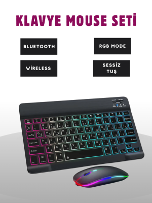 Türkçe Q Klavye Düzenli RGB Kablosuz Klavye Mouse Set