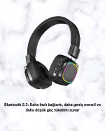 RGB Işıklı Katlanabilir Bluetooth 5.3 Kulak Üstü Kulaklık - Görsel 3
