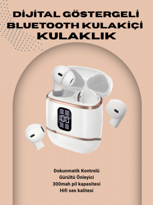 Kulakiçi Bluetooth Kulaklık V5.3 – 4’lü Set, Dijital Ekranlı, Gürültü Engelleme