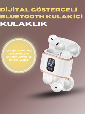 Bluetooth 5.3 Kulaklık – 4 Adet, Çift Kulaklıklı, Dijital Göstergeli, ANC + ENC