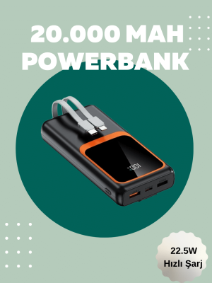 Dijital Ekranlı 20.000 mAh Powerbank | 22.5W Hızlı Şarj + Çoklu Bağlantı Seçeneği