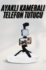 Telefon Tutucu Led Işıklı Kumandalı Mikrofon Telefon Vlog Video Kayıt