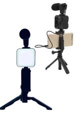 Telefon Tutucu Led Işıklı Kumandalı Mikrofon Telefon Vlog Video Kayıt - Görsel 5