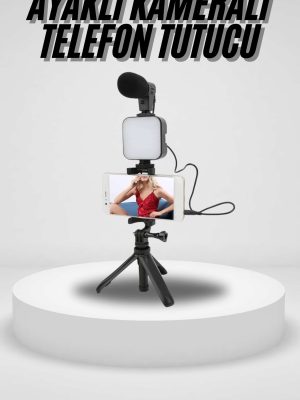 Akıllı Telefon Vlog Kiti Tripod Mini Mikrofonlu Telefon Tutucu