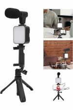 Tripod Telefon Tutucu Kumandalı Mikrofon Led Işık Vlog Video Kayıt - Görsel 5
