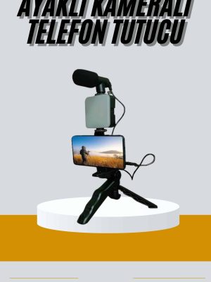 Tripod Telefon Tutucu Kumandalı Mikrofon Led Işık Vlog Video Kayıt