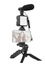 Tripod Telefon Tutucu Kumandalı Mikrofon Led Işık Vlog Video Kayıt - Görsel 2