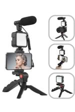Tripod Telefon Tutucu Kumandalı Mikrofon Led Işık Vlog Video Kayıt - Görsel 3