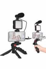 Telefon Tutucu Mini Mikrofonlu Tripod Vlog Çekim Video - Görsel 2