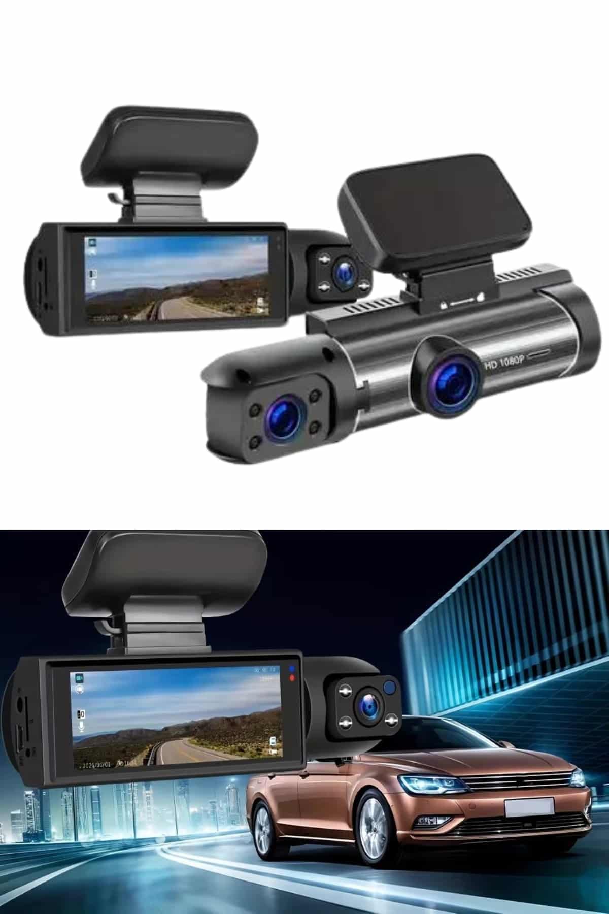 1214523_12-233.jpg Araç İçi Full Hd Kamera Ön ve Arka Kameralı Ekranlı Araç Kamerası - Görsel 2